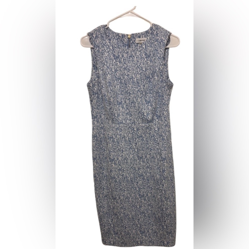 Calvin Klein Sleeveless Blue Patterned Sheath Dress